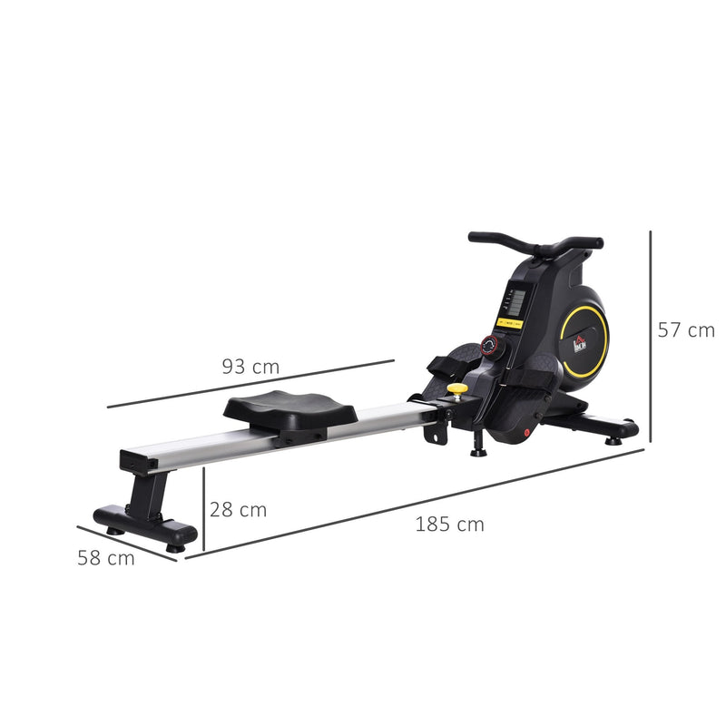 Indoor Body Health & Fitness Adjustable Magnetic Rowing Machine Rower with LCD Digital Monitor & Wheels for Home, Office, Gym w/