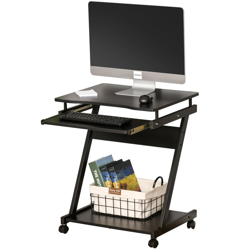 Movable Computer Desk with 4 Moving Wheels Sliding Keyboard Tray Home Office Workstation - Black