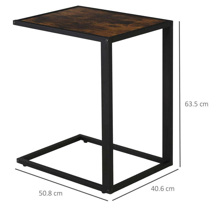 Steel Frame C-Shaped Side Table Brown