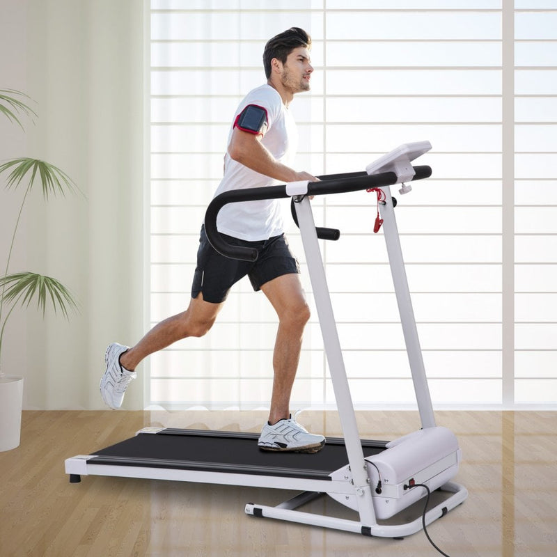 Steel Folding Motorized Home Treadmill w/ LCD Monitor White