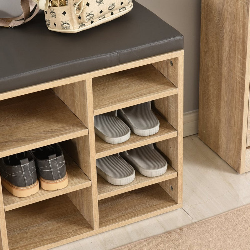 HOMCOM 14-Shelf Shoe Storage Unit, with Cushion Top - Wood-Effect