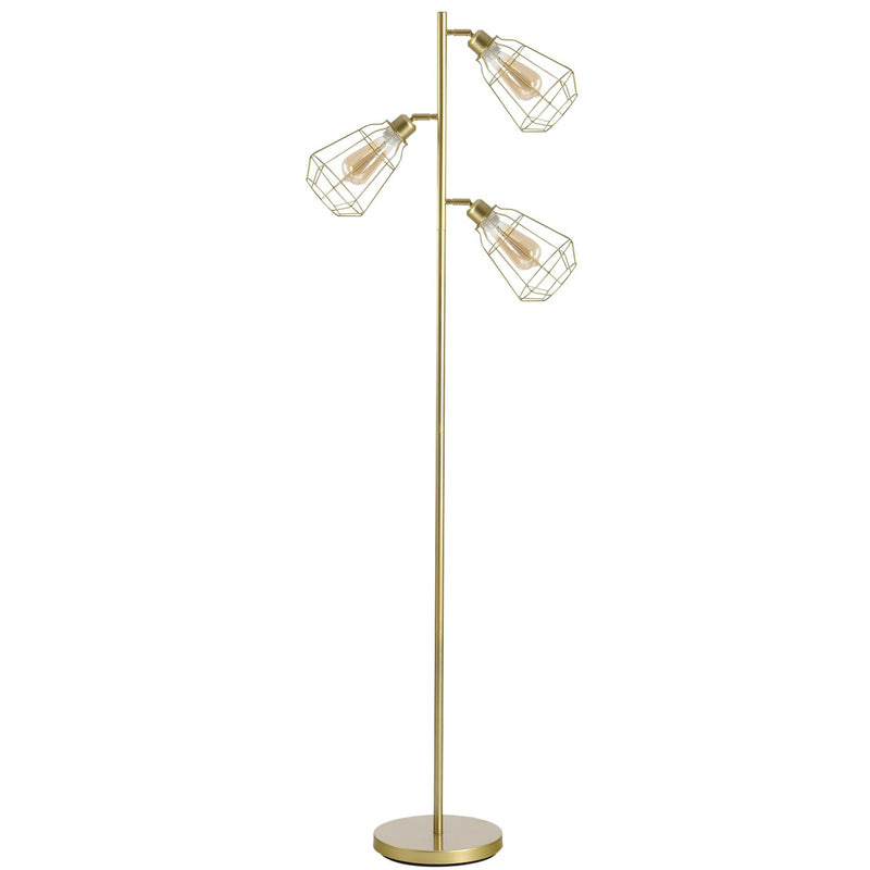 HOMCOM Steel Tri-Head Floor Lamp Gold