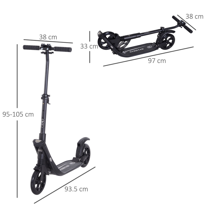 ALPINE SPIRIT Foldable Kick Scooter, Adjustable Height, 93.5L x 38W x 95-105Hcm-Black