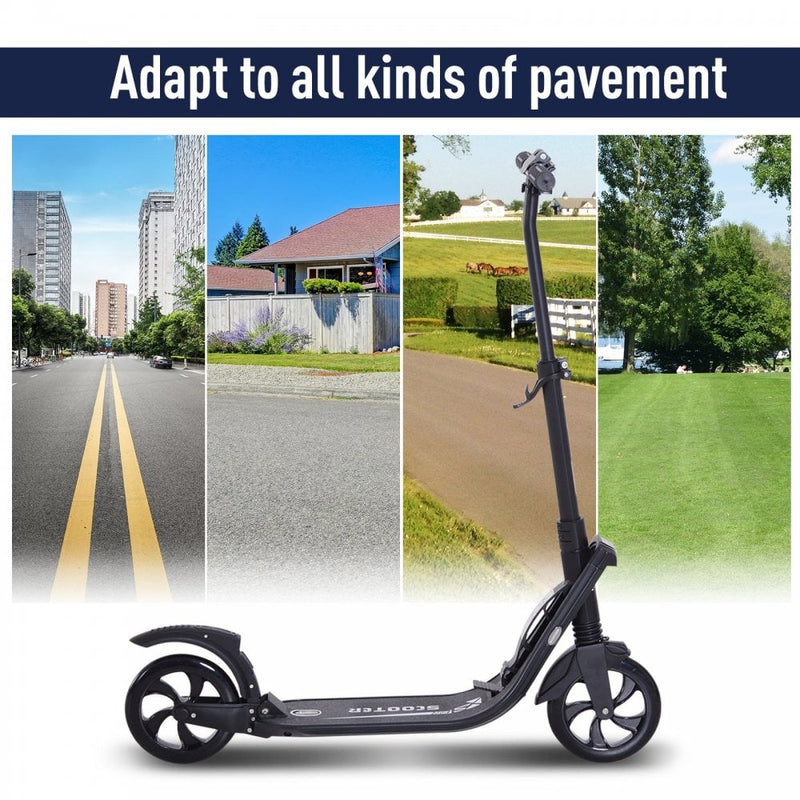 ALPINE SPIRIT Foldable Kick Scooter, Adjustable Height, 93.5L x 38W x 95-105Hcm-Black