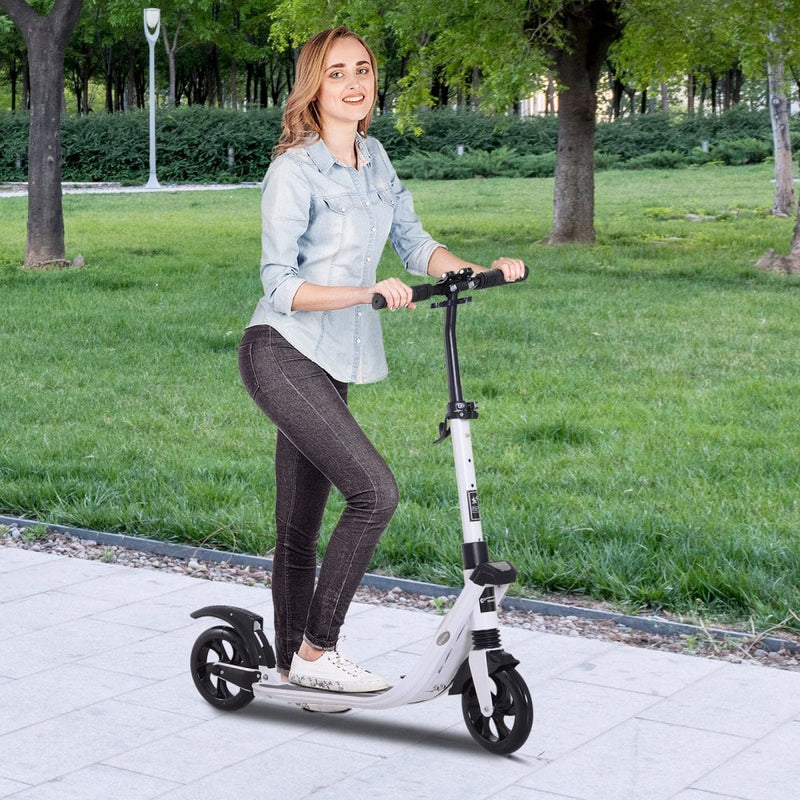 ALPINE SPIRIT Foldable Kick Scooter, Adjustable Height, 93.5L x 38W x 95-105Hcm-White