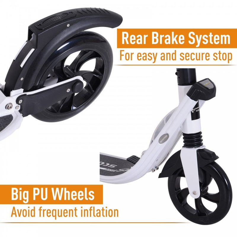 ALPINE SPIRIT Foldable Kick Scooter, Adjustable Height, 93.5L x 38W x 95-105Hcm-White