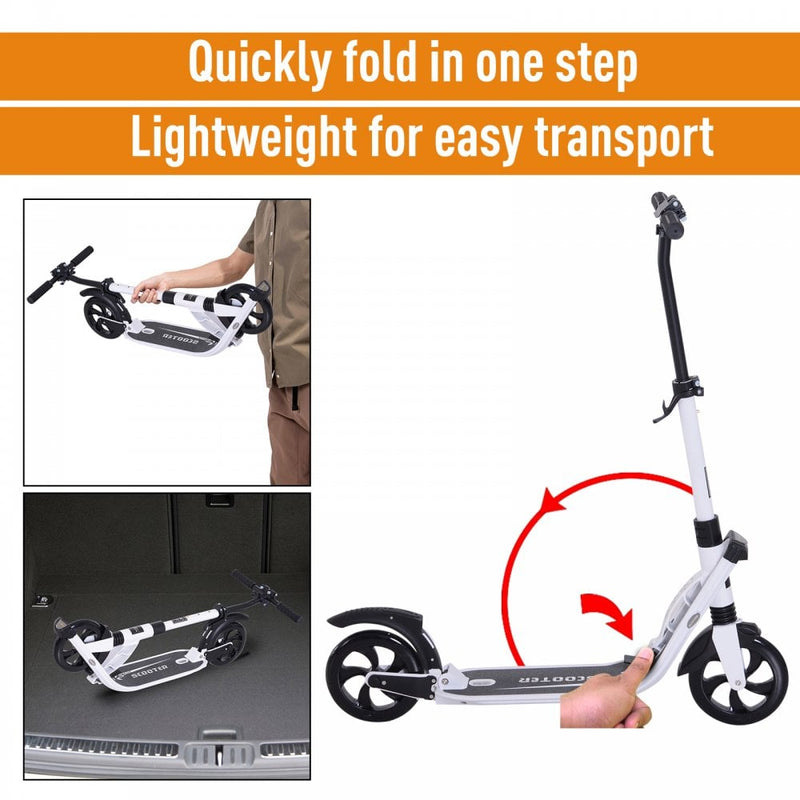 ALPINE SPIRIT Foldable Kick Scooter, Adjustable Height, 93.5L x 38W x 95-105Hcm-White