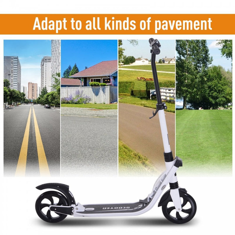 ALPINE SPIRIT Foldable Kick Scooter, Adjustable Height, 93.5L x 38W x 95-105Hcm-White