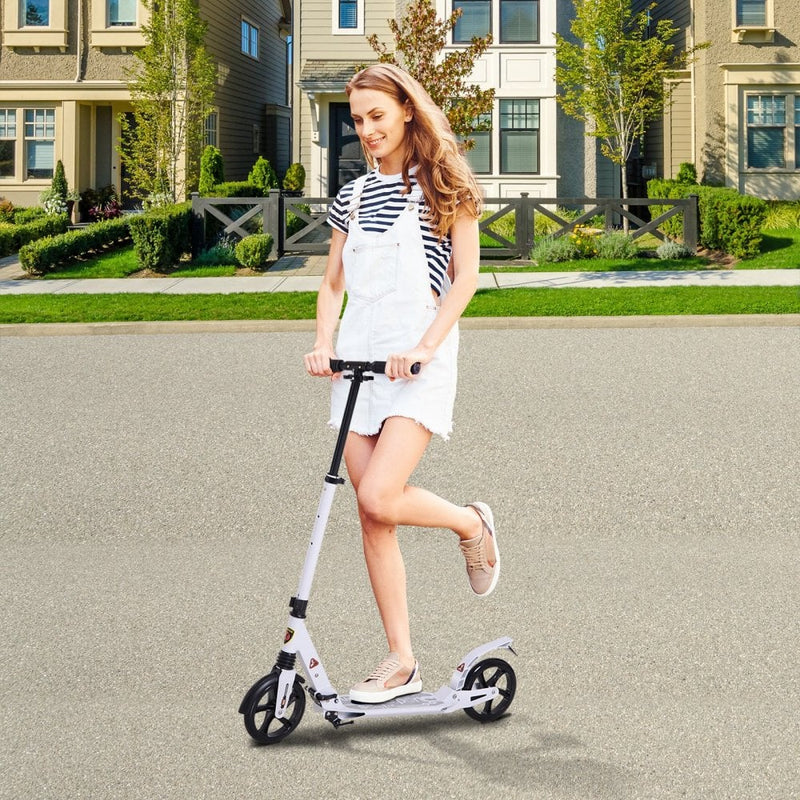 ALPINE SPIRIT Foldable Kick Scooter, Adjustable Height, 94L x 38W x 90-105Hcm-White