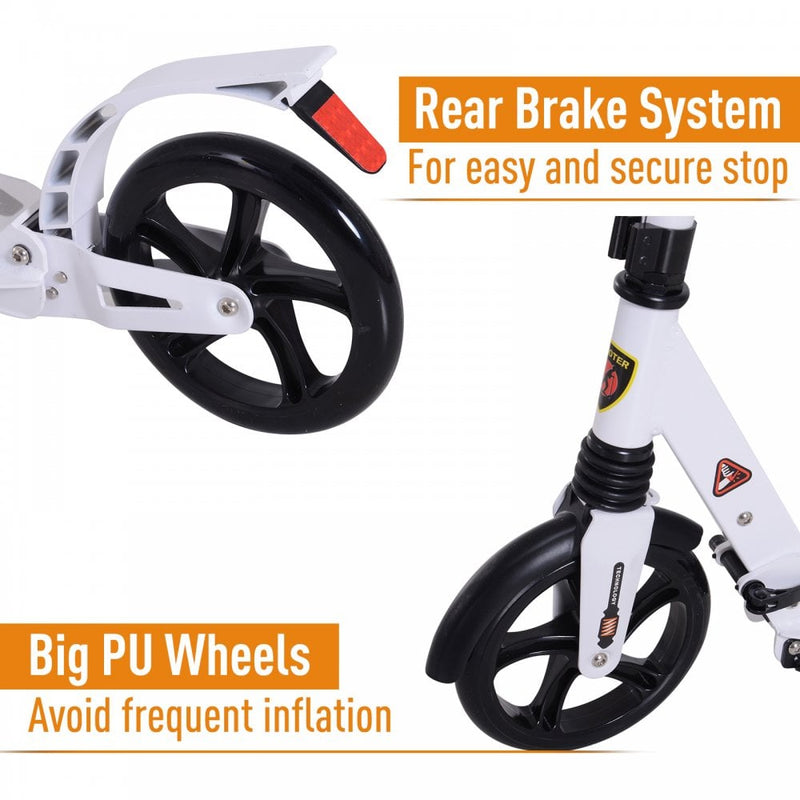 ALPINE SPIRIT Foldable Kick Scooter, Adjustable Height, 94L x 38W x 90-105Hcm-White