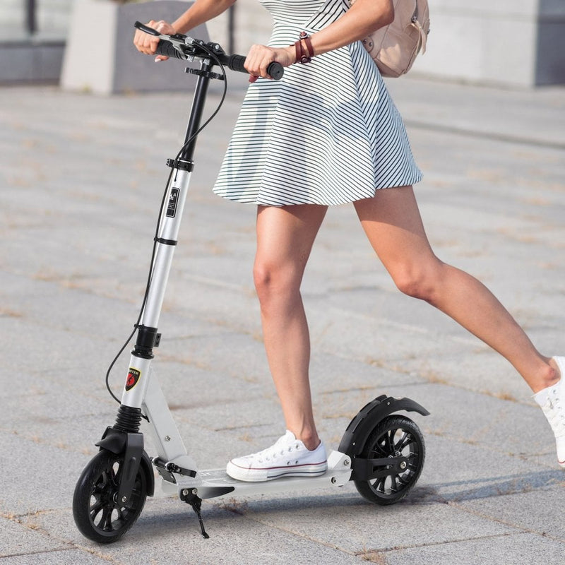 HOMCOM Teen/Adults Aluminium Folding Kick Scooter w/ Shock Mitigation System Silver