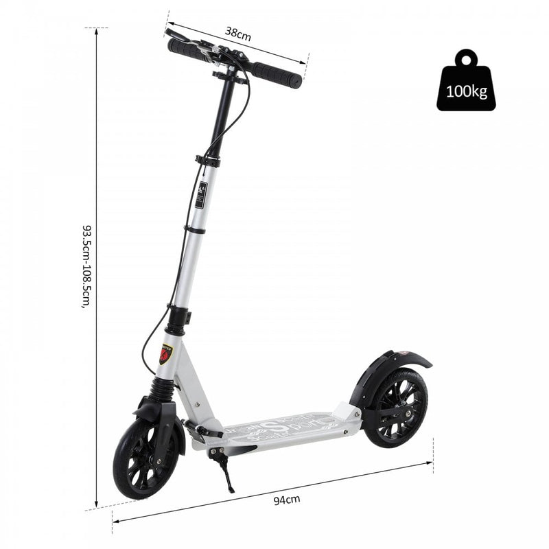 HOMCOM Teen/Adults Aluminium Folding Kick Scooter w/ Shock Mitigation System Silver