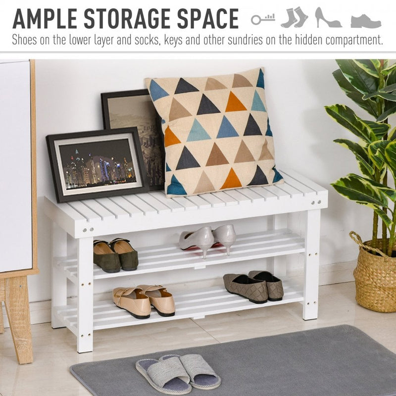 MDF Hidden Storage Slatted Shoe Rack White