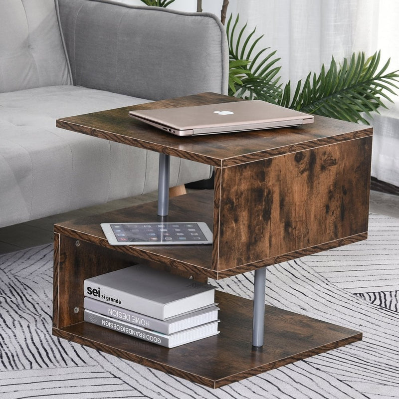 Particle Board S-Shaped Side Table Brown