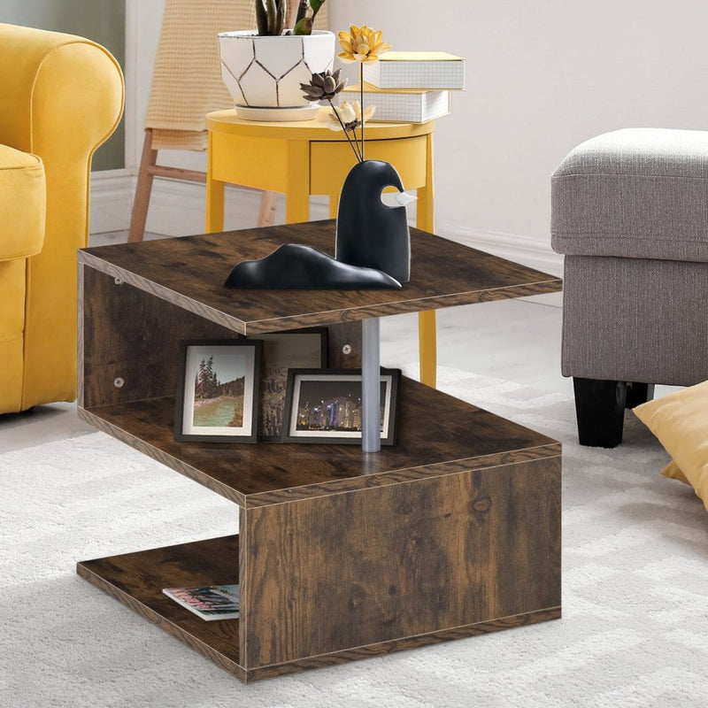 Particle Board S-Shaped Side Table Brown