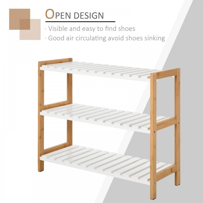 MDF 3-Tier Slatted Shoe Rack Brown/White