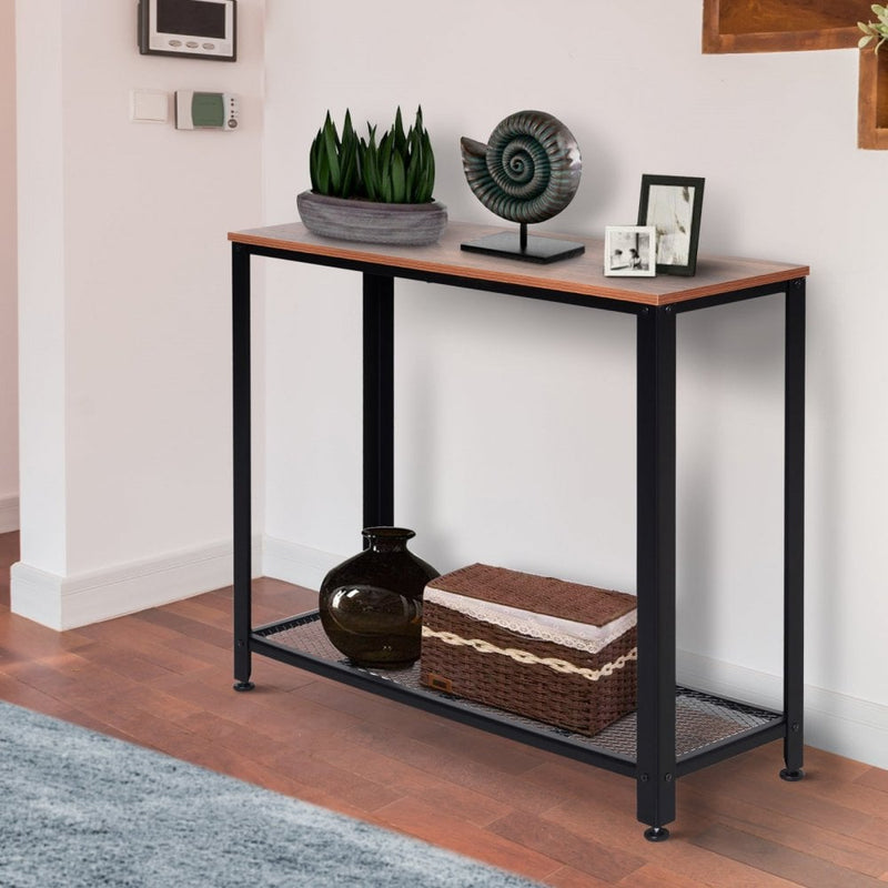 Steel Frame Industrial Style Console Table Brown/Black