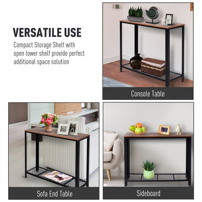 Steel Frame Industrial Style Console Table Brown/Black