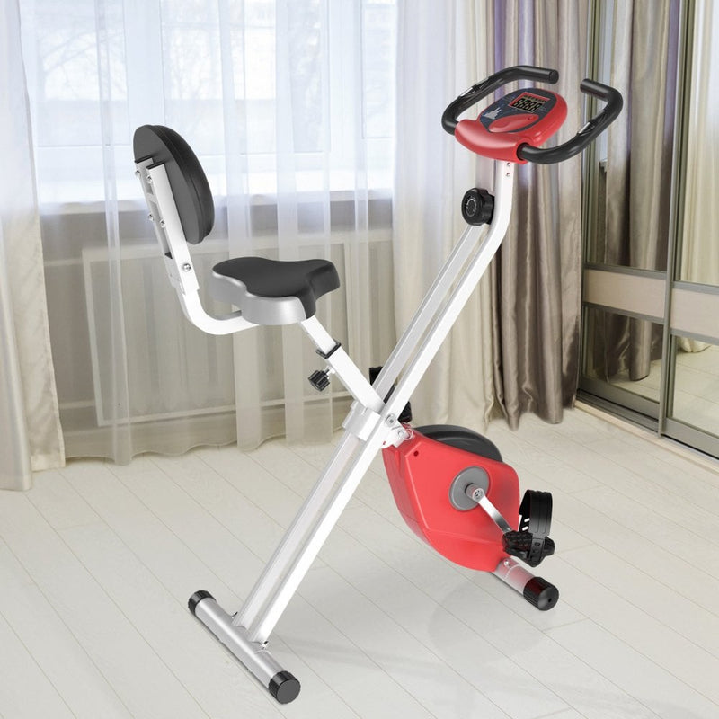 Steel Manual Stationary Bike Resistance Exercise Bike w/ LCD Monitor Red