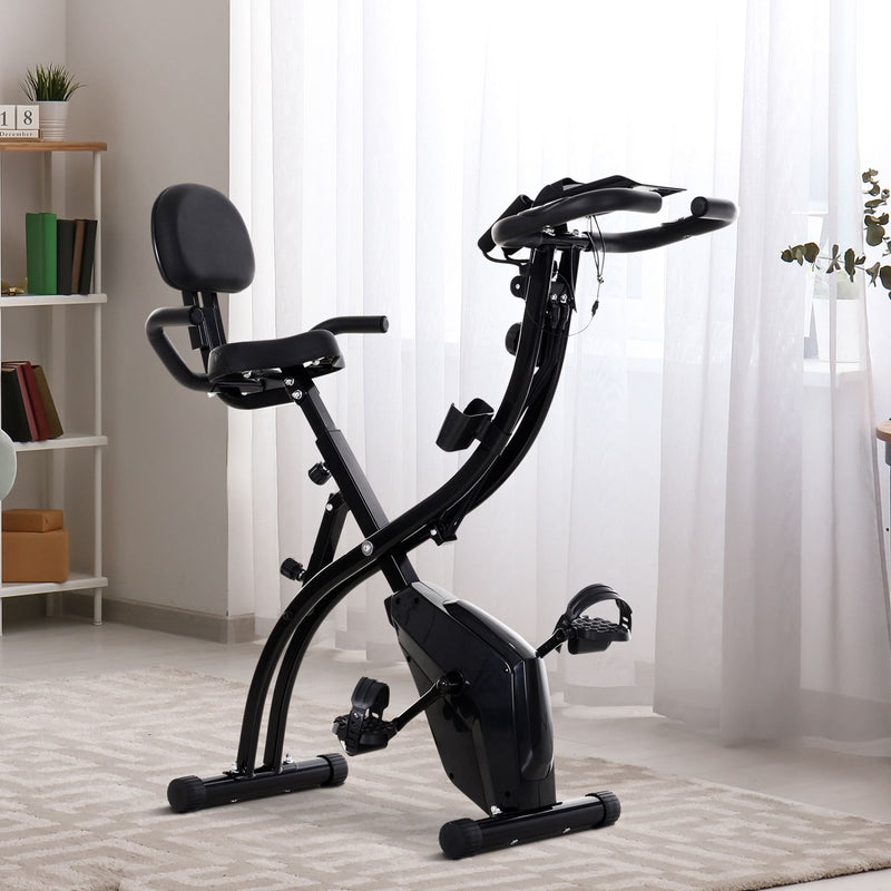 Steel 2-in-1 Exercise Bike w/ Arm Resistance Bands Black