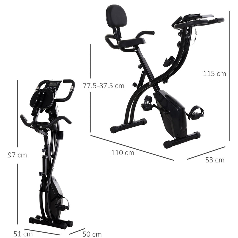 Steel 2-in-1 Exercise Bike w/ Arm Resistance Bands Black