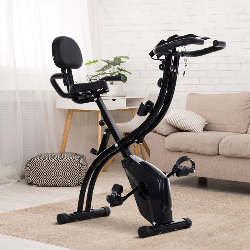 Steel 2-in-1 Exercise Bike w/ Arm Resistance Bands Black