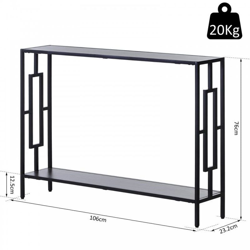 Console Table Narrow 2 Shelves MDF Steel Frame in Art Deco Square Style 76x106cm for Hallway Entrance