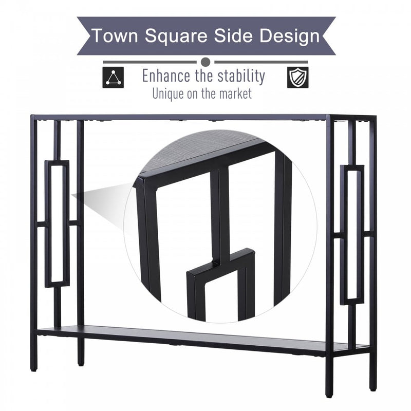 Console Table Narrow 2 Shelves MDF Steel Frame in Art Deco Square Style 76x106cm for Hallway Entrance