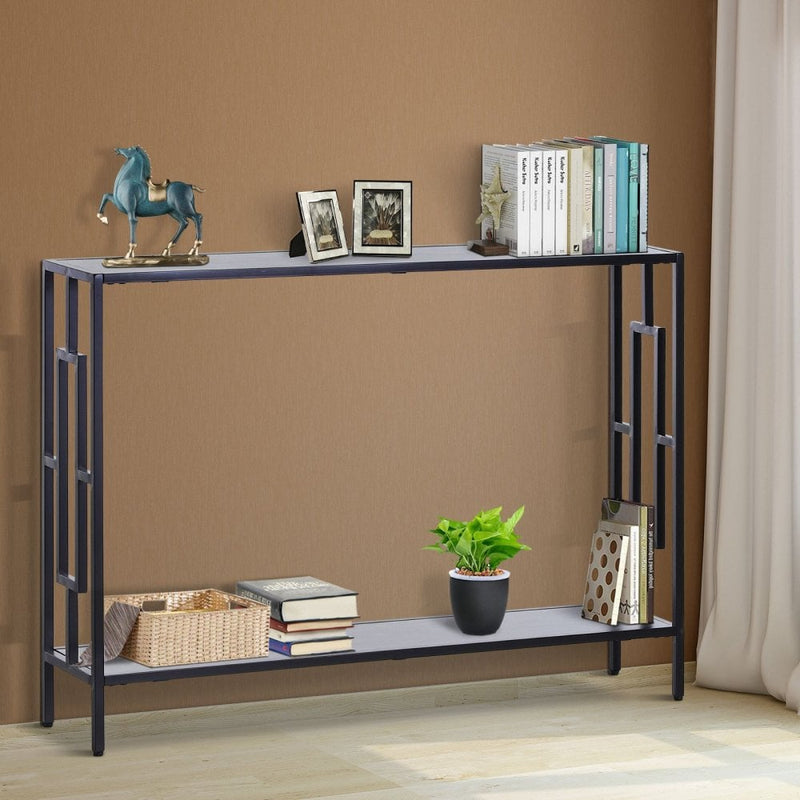 Console Table Narrow 2 Shelves MDF Steel Frame in Art Deco Square Style 76x106cm for Hallway Entrance