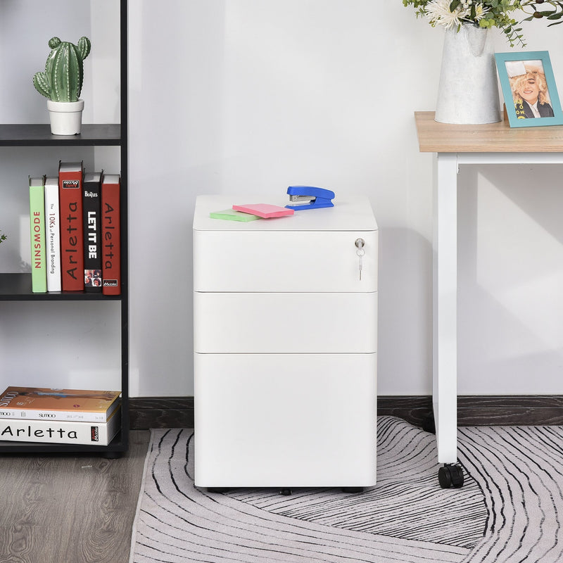 Vinsetto Fully Assembled 3 Drawer Steel Metal Filing Cabinet Lockable Rolling Vertical File Cabinet White