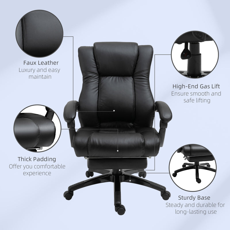 Vinsetto Executive Linen Fabric Home Office Chair with Retractable Footrest Headrest and Lumbar Support - Black