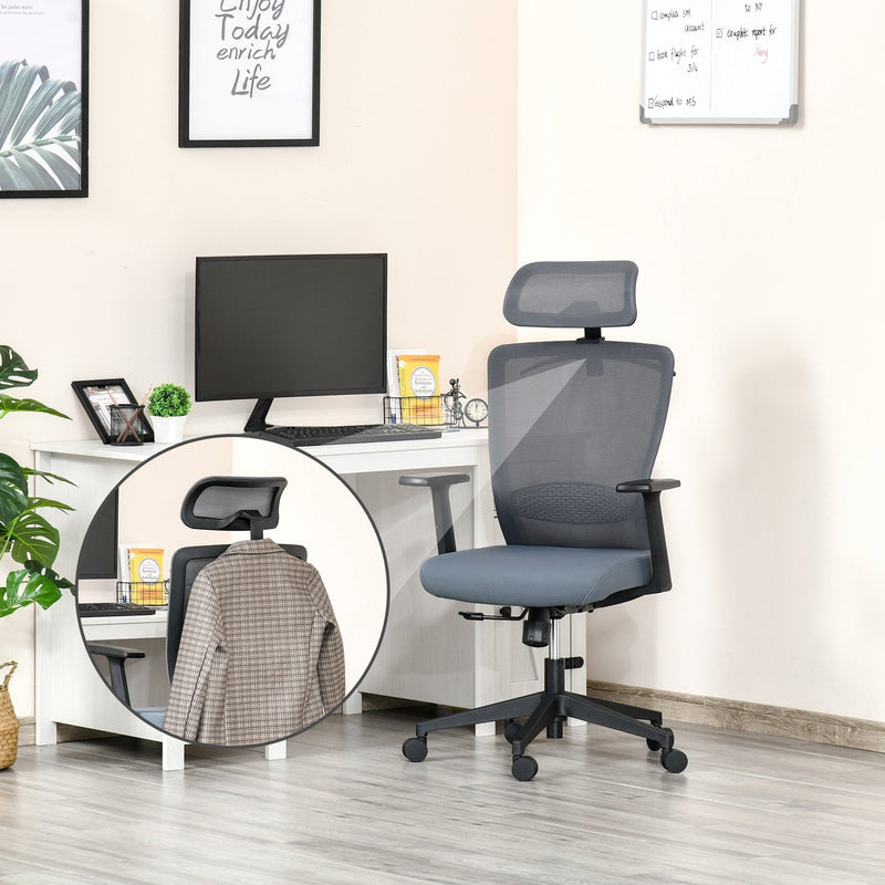 Vinsetto Ergonomic Mesh Office Chair with Lumbar Back Support Swivel Rocking Computer Chair with Adjustable Height and Armrests Grey