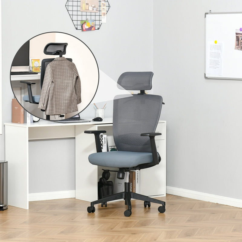 Vinsetto Ergonomic Mesh Office Chair with Lumbar Back Support Swivel Rocking Computer Chair with Adjustable Height and Armrests Grey