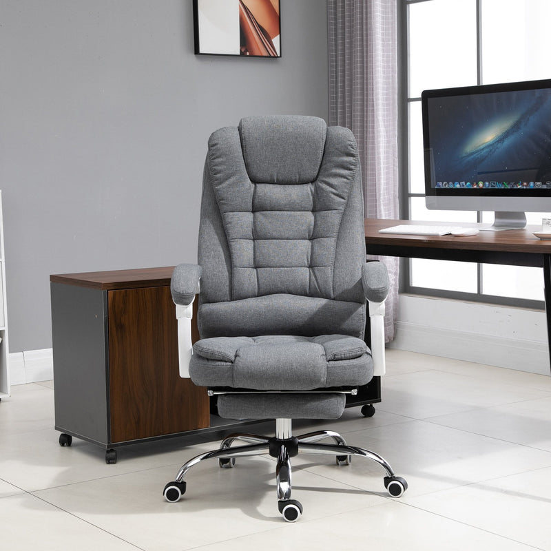 Vinsetto Ergonomic Executive Office Chair High Back Computer Desk Chair  Linen Fabric 360 degree Swivel Adjustable Height Recliner with Headrest Lumbar  Support Padded Armrest and Retractable Footrest Grey