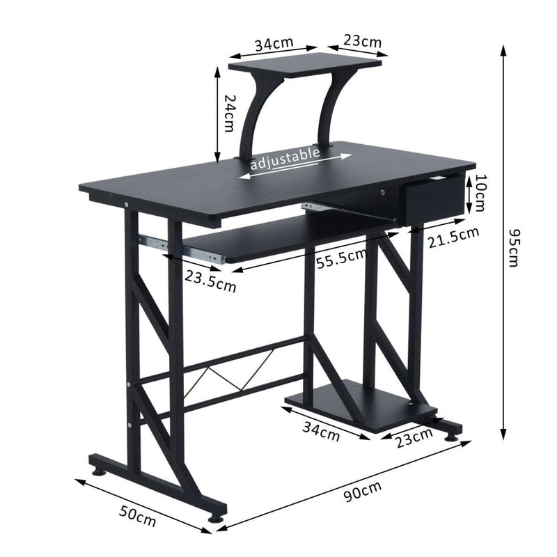 Compact Computer Desk Home Office Workstation W/Sliding Keyboard Tray Drawer and Host Box Shelf-Black