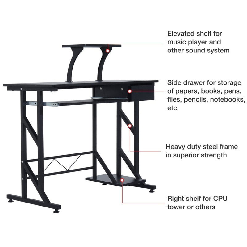 Compact Computer Desk Home Office Workstation W/Sliding Keyboard Tray Drawer and Host Box Shelf-Black