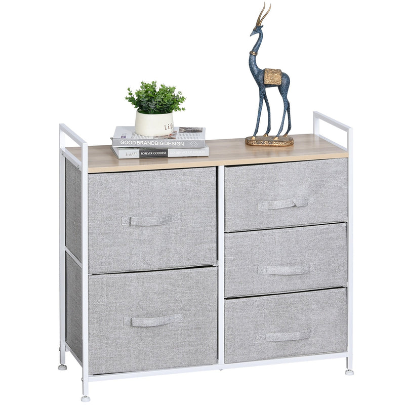 Metal Frame 5-Fabric Drawer Home Storage Unit Grey