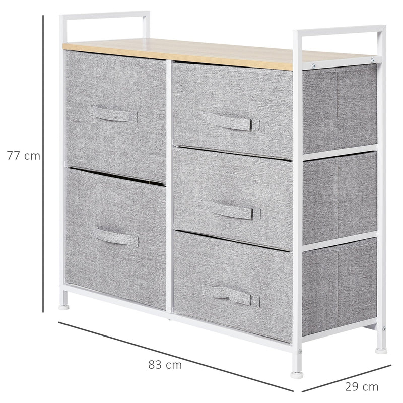 Metal Frame 5-Fabric Drawer Home Storage Unit Grey