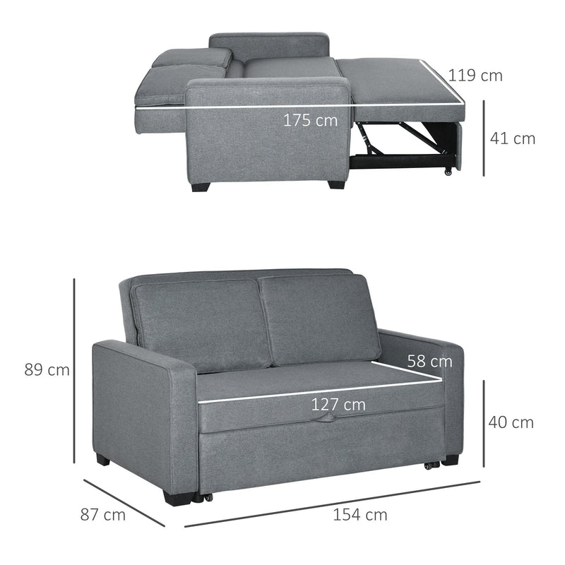 2 Seater Sofa Bed Click Clack Couch Sleeper Settee for Living Room & Bedroom, Grey Modern Settee