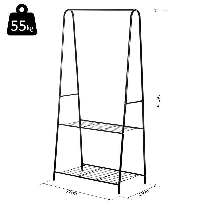 Clothes Rack, 2-Tier, A Shaped, Steel-Black