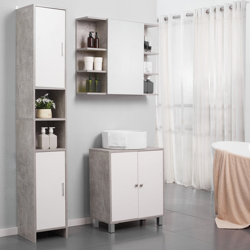 Kleankin Small Bathroom Vanity Freestanding Bathroom Storage Cabinet  Organizer Tower With Door 2 Drawers Adjustable Shelf Grey Cupboard Double