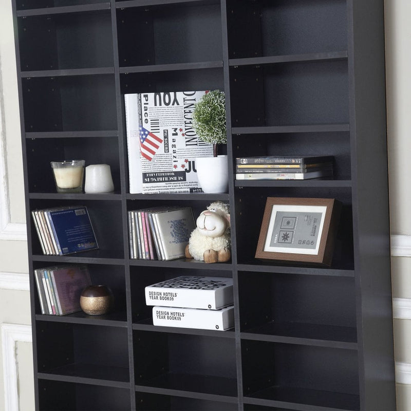 Adjustable Media Storage Wooden Shelves Bookcase Display Unit-Black