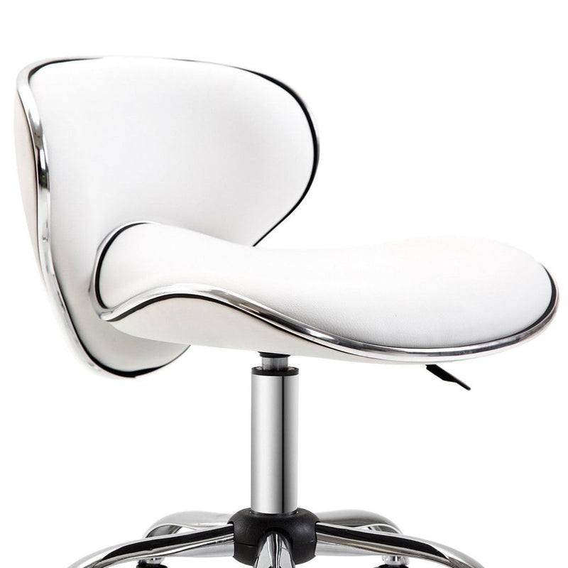 PU Leather Rolling Swivel Salon Chair Salon Stool with Backrest White