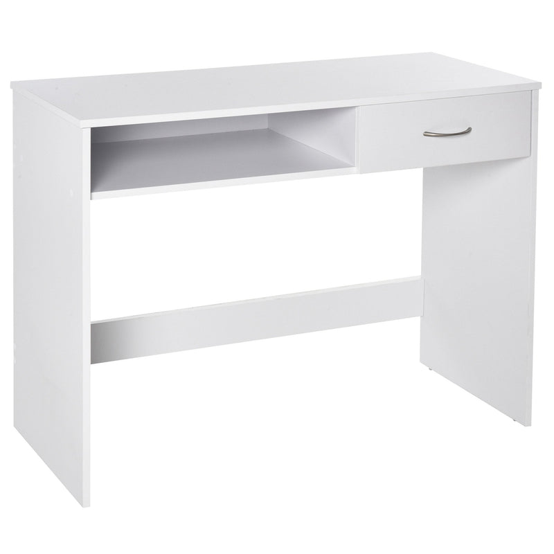 Modern Computer Work Desk Table Study w/ Shelf Drawer Standing Writing Station Display Stylish Storage Compact White