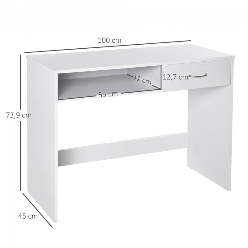 Modern Computer Work Desk Table Study w/ Shelf Drawer Standing Writing Station Display Stylish Storage Compact White