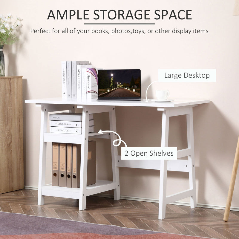 Compact Computer Desk with Storage Shelves Study Table with Bookshelf PC Table Workstation for Home Office Study White Writing