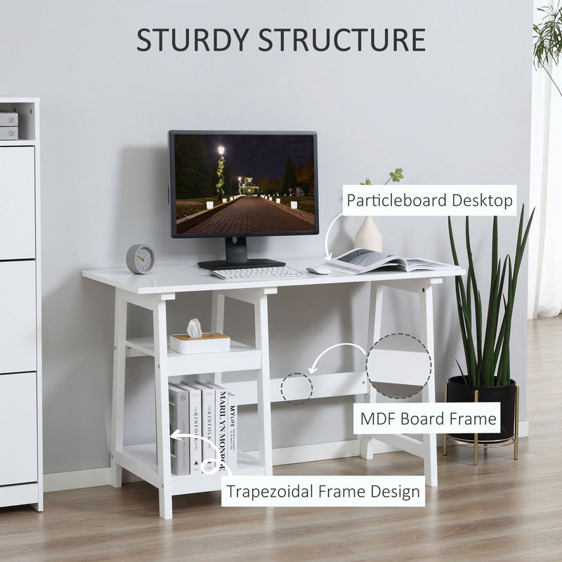 Compact Computer Desk with Storage Shelves Study Table with Bookshelf PC Table Workstation for Home Office Study White Writing