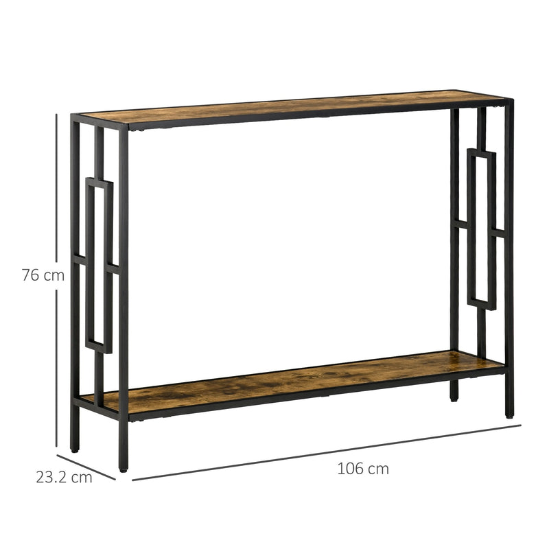 Industrial Console Table with Storage Shelf, Narrow Hallway Dressing Desk with Metal Frame for Living Room, Bedroom, Rustic Brown Black