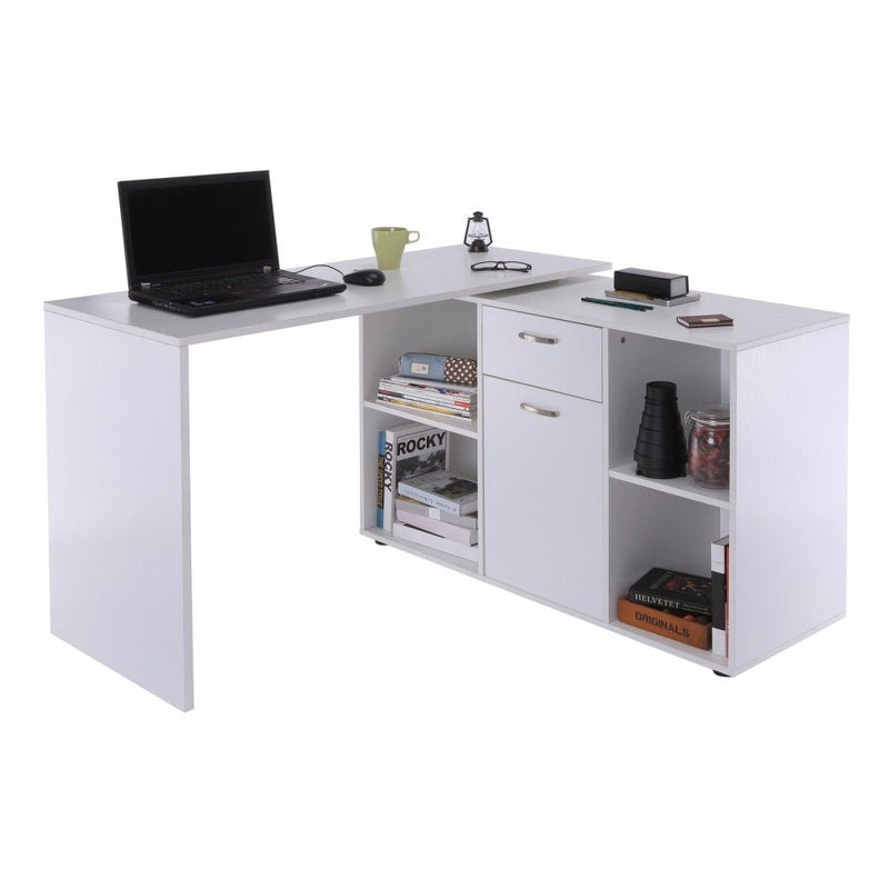 Dual-Use Adjustable L-Shaped Computer Desk Laptop Workstation Corner PC Table Home Office Functional Spacious Modern Stylish-White