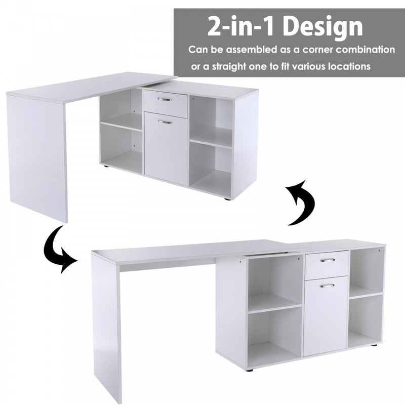 Dual-Use Adjustable L-Shaped Computer Desk Laptop Workstation Corner PC Table Home Office Functional Spacious Modern Stylish-White